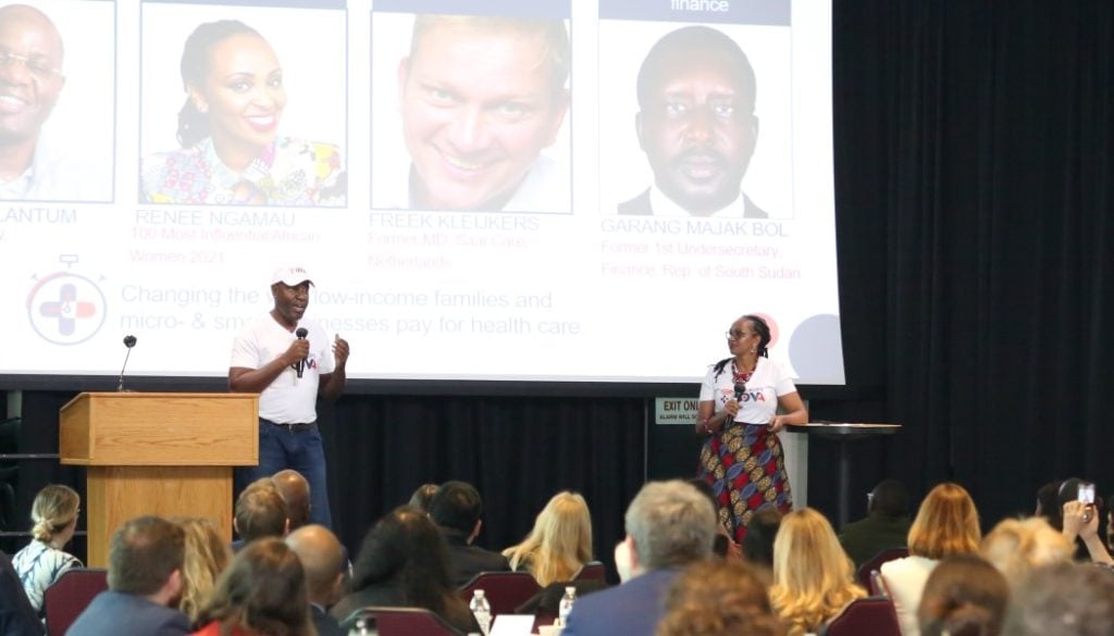 Moka Lantum and Renee Ngamau share the stage in pitching on their company, CheckUps.