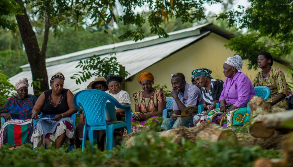 Coconut farmers gather for a training session.