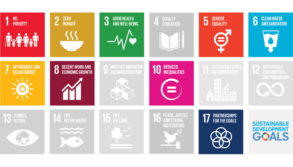 Icônes représentant les 17 Objectifs de Développement Durable (ODD).