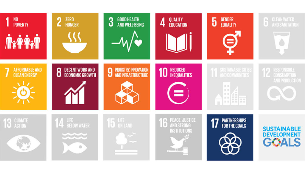 Icônes représentant les 17 Objectifs de Développement Durable (ODD).