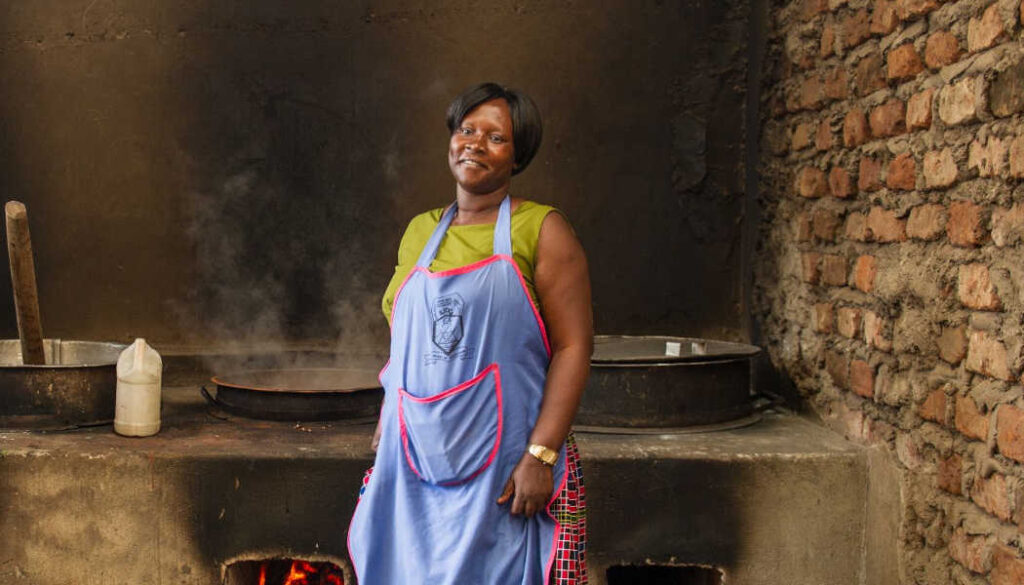 Betty Nakintu in the kitchen at her school.