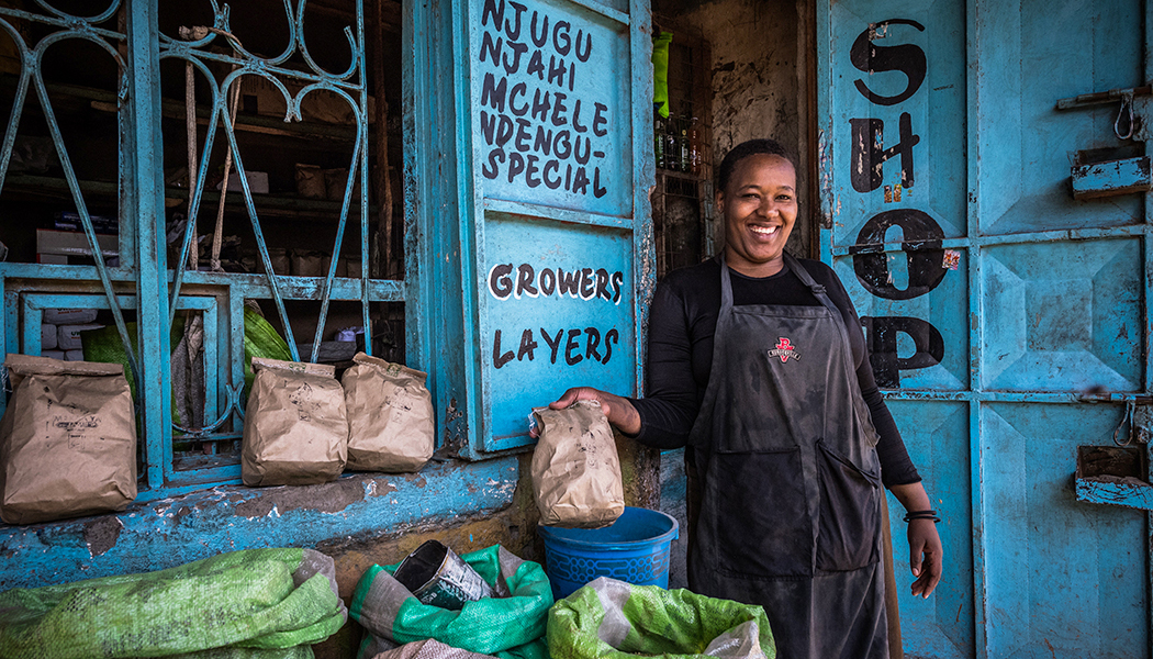 Retailer in Kenya selling charcoal briquette substitute