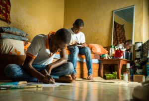 Boys studying at home