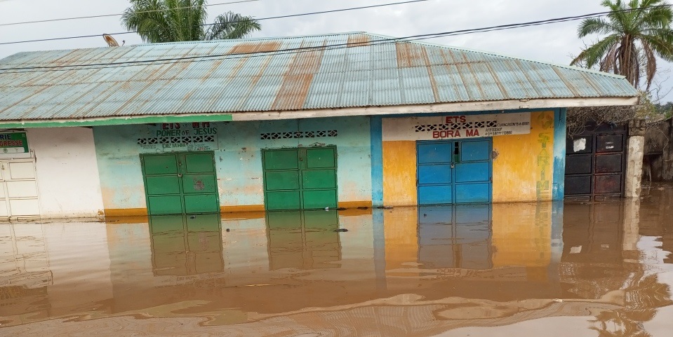 Shukuru Sadiki's store partially submerged by flooding in the Congo.